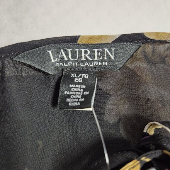 Ralph Lauren Womens Floral Ruffle-Trim Georgette Blouse Black  Size XL NWT 26 - Picture 12 of 15